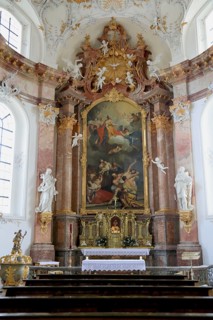 Benediktbeuern Abbey, former Benedictine Abbey, today a branch of the Salesians of Don Bosco, altar