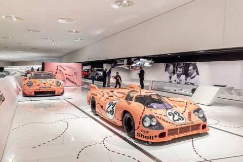 Porsche Museum Stuttgart-Zuffenhausen. Porsche 917/20 built in 1971 (front), The Automobile Museum