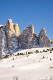 Beautiful landscape of the Mountain silhouettes of the Sexten Dolomites on a sunny winter day,