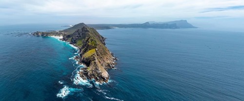 Aerial view, cliffs and sea at Cape of Good Hope, Cape Point Lighthouse, Cape Peninsula, Cape Point