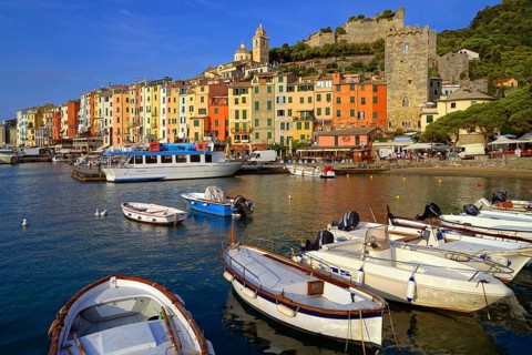 Italy, view of the port and town of Porto Venere, Porto Venere, Italy