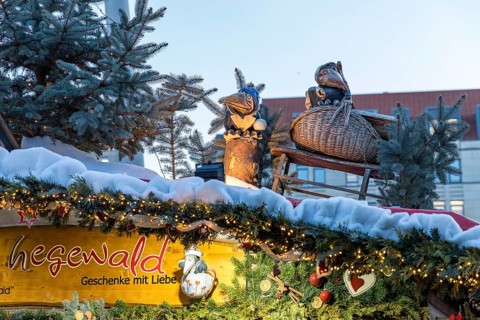 Detailed decoration on the stalls of the Striezelmarkt Christmas market, Dresden, Saxony, Germany