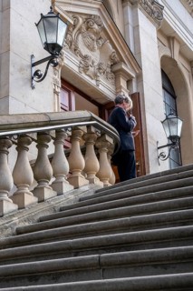 Staircase at the entrance to the concert hall in the French Cathedral on Gendarmenmarkt, Berlin,