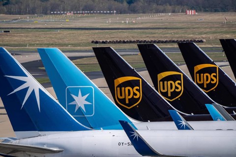 Cologne-Bonn airport, CGN, air freight center, UPS Logisic Hub, UPS cargo aircraft on the apron,