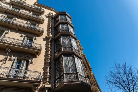 Art Nouveau bay window on a house in Barcelona, Spain