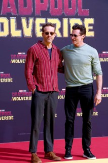 Ryan Reynolds and Hugh Jackmann at the Deadpool Wolverine fan event at Uber Platz in Berlin on 7