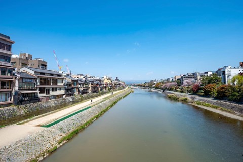 Houses on the Kamo River, Kyoto, Japan