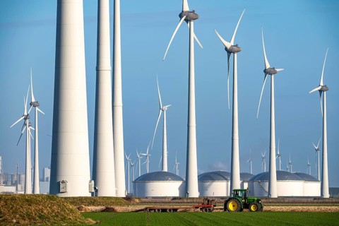 Westereems and Growind wind farms, in the north of the Netherlands, near Eemshaven, energy center,