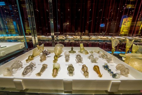 Artifacts at the El Born Cultural and Memorial Centre archeological site and museum, Barcelona,