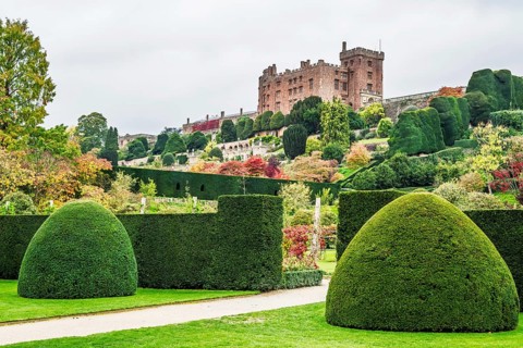 Autumn colors over Powis Castle and Garden, Welshpool, Powys, Wales, UK