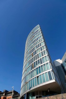 Modern architecture of The Eye apartment block building, Temple Quarter regeneration, Bristol,