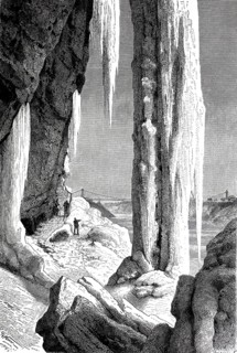 The icy wind cave at the foot of Niagara, 1890, Canada, America, illustration, reproduction from a