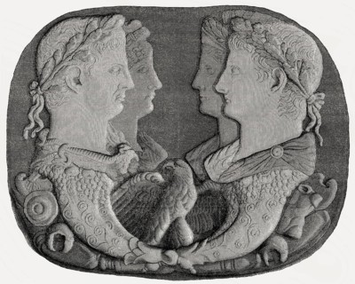 Onyx cameo, on the left the Roman emperor Claudius and his wife Agrippina, on the right the Roman