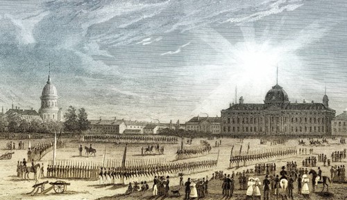 Champ de Mars, the École Militaire, Paris, antique steel engraved print, 1831