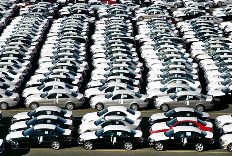 Bremerhaven, Germany, 11.10.2004 - Mercedes Benz cars await export at the port in Bremerhaven,