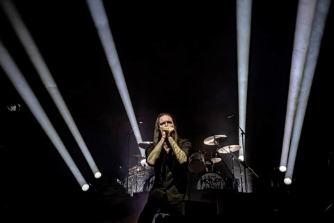 Marcus Bischoff, singer of Heaven Shall Burn, live on Heimat Over Europe Tour 2026 at Munich Zenith