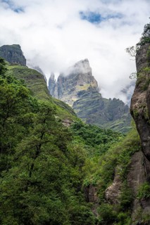 Landscape with mountains and fog, Drakensberg National Park, KwaZulu Natal, South Africa
