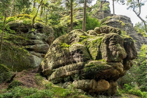 Mühlsteinbrüche hiking area near Jonsdorf in the Zittau Mountains, Upper Lusatia, Saxony, Germany