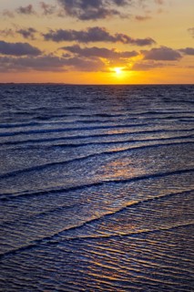 Outgoing tidal fringe in the mudflat landscape with setting sun, North Sea, Norderney Island, East