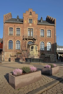 Town Hall with Stair Gable and Market Fountain Rehrebore, Rheinböllen, Hunsrück,