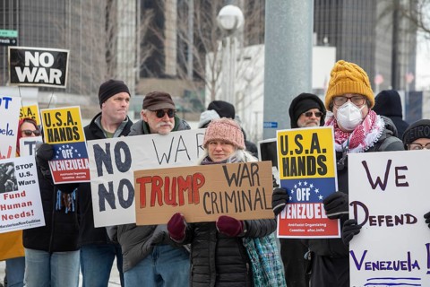 Detroit, Michigan USA, - 3 January 2026 - Activists rally in downtown Detroit to protest President