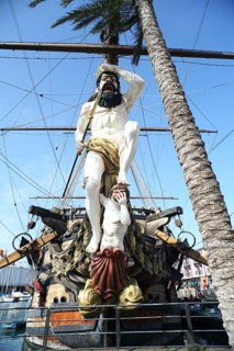 Sailing ship Neptune with galleon, Genoa, Italy