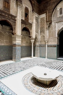 Courtyard of the Medersa Attarine Koran School, Fez El Bali, Medina, UNESCO World Heritage Site,