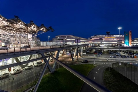 Terminal 1, Cologne-Bonn Airport building, car parks, North Rhine-Westphalia, Germany
