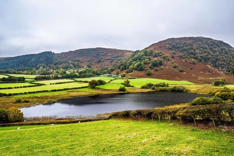 Autumn colors over Farms and Fields, Wales, UK