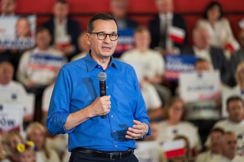 LUBIN, POLAND - SEPTEMBER 29, 2019: Prime Minister of the government Mateusz Morawiecki during