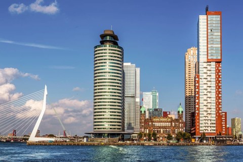 Erasmus Bridge, city panorama, Rotterdam, Netherlands