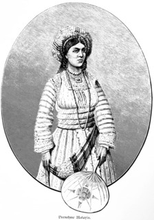 Noble Malay woman, portrait of a young woman in traditional dress, elegant long dress, headdress,