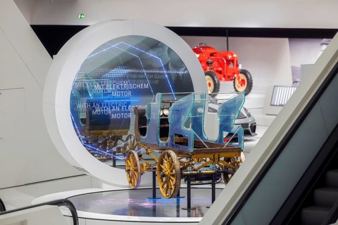 Porsche Museum Stuttgart-Zuffenhausen. Egger-Lohner C2 Phaeton electric car. model The automotive
