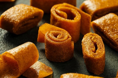 Natural goodness of sea buckthorn and apple fruit leather rolls. These healthy, chewy snacks are