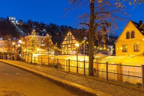 Elbhangfest Christmas market in Dresden Loschwitz in the historic village center of Loschwitz