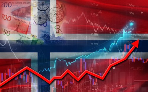 Norwegian economic growth on financial graph. Norway financial growth on market graph background