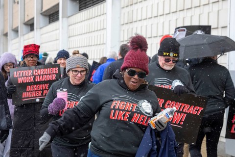 Detroit, Michigan USA - 22 February 2026 - Letter carriers rally at the Detroit post office as