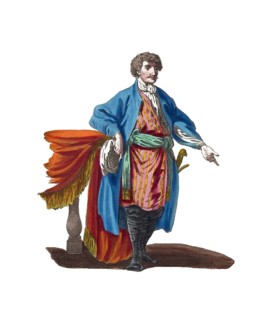 Historical clothing, fashion in the course of time, clothing of a man from Georgia in 1760,