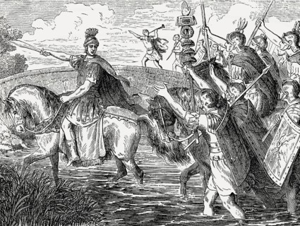 Gaius Julius Caesar, 100, 44 BC, Roman statesman, crossing the river Rubicon in 49 BC