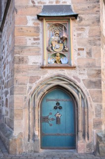 Front door with fittings at the late Gothic town hall, Marburg, Hesse, Germany