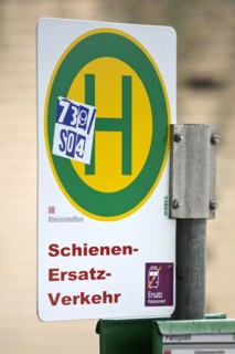 Bus stop sign for rail replacement traffic at the bus station next to the main railway station,
