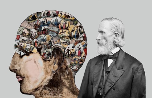 Orson Squire Fowler, 1809 – 1887, American phrenologist with a Phrenological Chart, head with