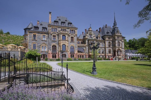 Lieser castle built in 1885 in historicism with gardens, Lieser, Bernkastel-Kues, Middle Moselle,