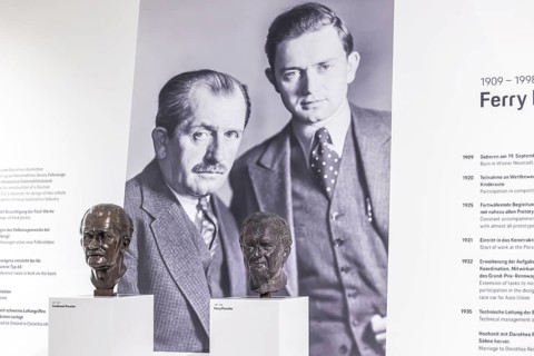 Porsche Museum Stuttgart-Zuffenhausen. Ferdinand Porsche, Ferry Porsche. Busts of legendary