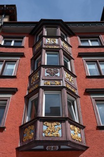 Three-storey bay window on a historic town house from the 18th century, Hauptstr., Rottweil,