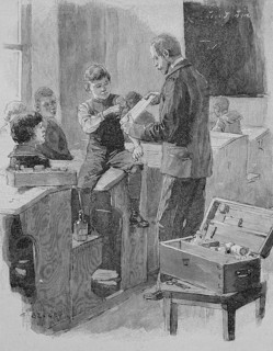 Introduction of the emergency first aid kit in schools, 1885, Germany, Historic, digitally restored