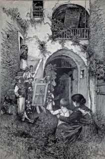 The painter in the village, a painters' easel planted in the courtyard, brings people together.