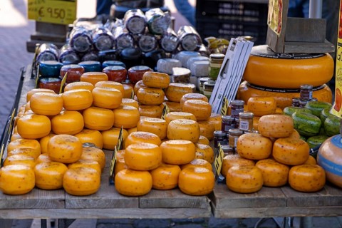 Cheese stand, Market Square, Gouda, Holland, Netherlands