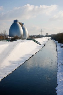 Dortmund, North Rhine-Westphalia, Germany - Sunny winter landscape in the Ruhr area, ice and snow