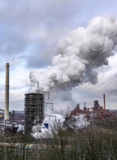 The Thyssenkrupp Steel steelworks in Duisburg-Marxloh, on the Rhine, quenching tower of the coking